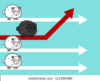 unique sheep vector business design, Different animals concept,leader lamb cartoon character illustration , prominent black sheep.