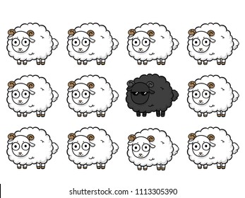 unique sheep vector business design, Different animals concept,leader lamb cartoon character illustration , prominent black sheep.
