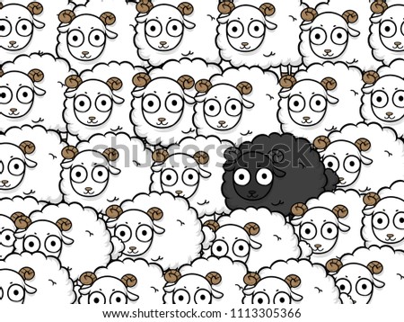 unique sheep vector business design, Different animals concept,leader lamb cartoon character illustration , prominent black sheep.