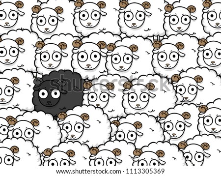 unique sheep vector business design, Different animals concept,leader lamb cartoon character illustration , prominent black sheep.
