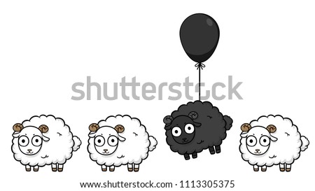 unique sheep vector business design, Different animals concept,leader lamb cartoon character illustration , prominent black sheep.