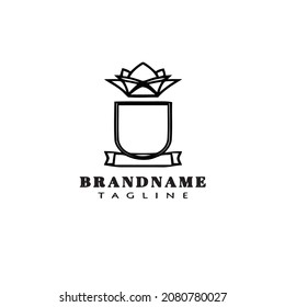 icono del logotipo de la caricatura del escudo único plantilla de pantalla plana de vector aislado negro