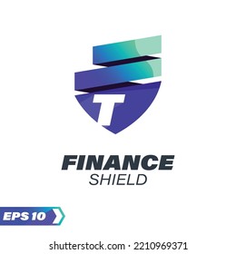 Ilustración vectorial gráfica de escudo único con la letra T, logotipo Perfect for Finance