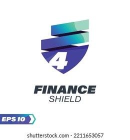 Ilustración vectorial gráfica de escudo único con el número 4, logotipo Perfecto para finanzas