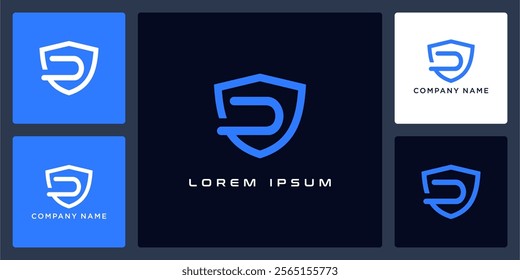 Unique shield with letters D logo design and icon