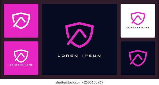 Unique shield with letters A logo design and icon