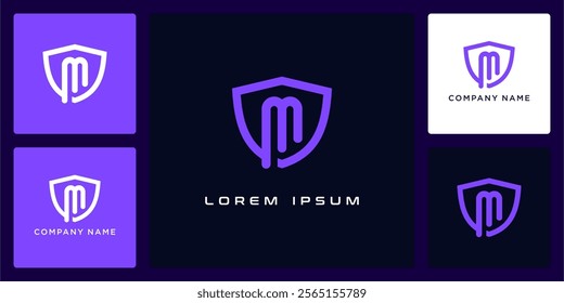 Unique shield with letters M logo design and icon