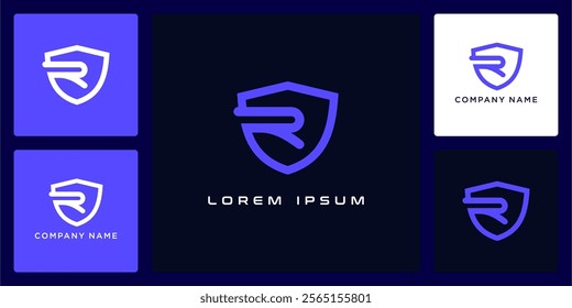 Unique shield with letters R logo design and icon