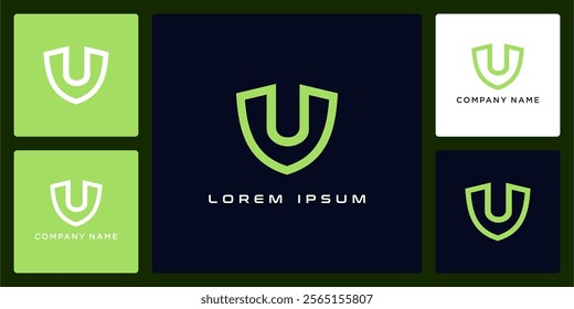 Unique shield with letters U logo design and icon