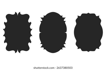 Unique silhouette design element featuring decorative frame shapes. Perfect for branding, labels, or invitations needing a touch of distinct style. Versatile for text or graphics overlay.