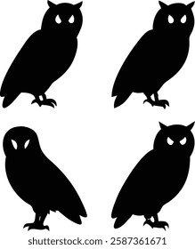 Unique Silhouette Owl Illustrations - High-Resolution Designs for Nature and Art Projects.