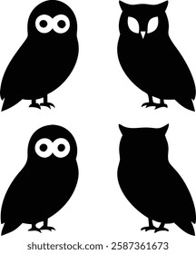 Unique Silhouette Owl Illustrations - High-Resolution Designs for Nature and Art Projects.