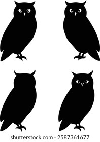 Unique Silhouette Owl Illustrations - High-Resolution Designs for Nature and Art Projects.