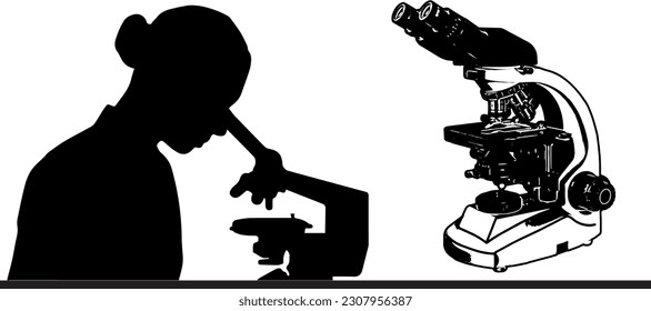 "Unique Silhouette Vector: Scientist Engaged in Microscope Analysis"
"Captivating Microscope Silhouette: Scientist Conducting Analysis in Vector Graphic"