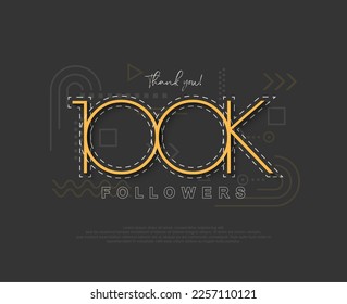 Unique simple 100k followers with numbers and thin lines. Premium vector for poster, banner, celebration greeting.