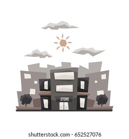 Unique and simple building illustration style for apps interface or games, store