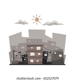 Unique and simple building illustration style for apps interface or games, small settlement apartment in the middle of dense population city