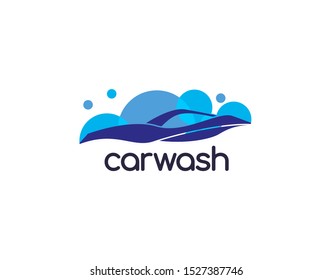 Unique and Simple Car Wash Logo. Designed with Blue Flat Color Isolated on White Background. Suitable for Cas Wash Company and more. Vector Illustration