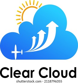 Unique and simple cloud with arow or up plane in sunrise image graphic icon logo design abstract concept vector stock. can be used as a company symbol or related to weather