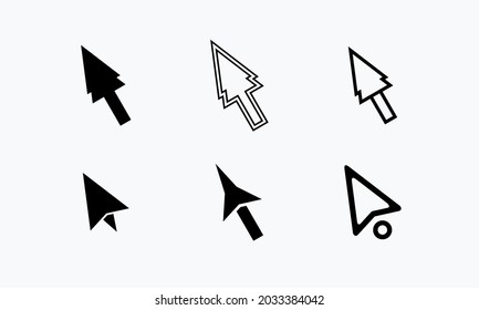Unique simple computer mouse click cursor, black arrow icon set in flat style vector