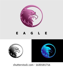 Unique and simple eagle head shape in circle emblem image graphic icon logo design abstract concept vector stock. Can be used as symbol relating to animal or character.