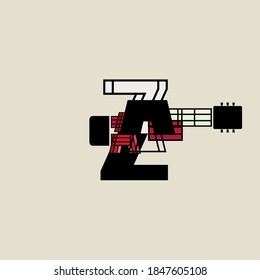 Unique and simple guitar logo, design into one unit to become an abstract guitar