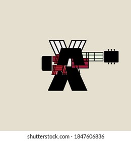 Unique and simple guitar logo, design into one unit to become an abstract guitar