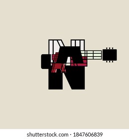 Einzigartiges und einfaches Gitarrenlogo, Design in einer Einheit zu einer abstrakten Gitarre