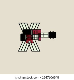 Unique and simple guitar logo, design into one unit to become an abstract guitar
