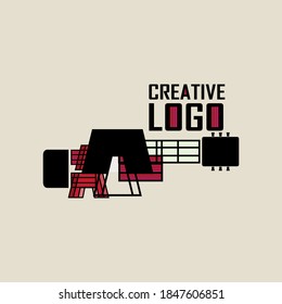 Logo de guitarra único y simple, diseño en una sola unidad para convertirse en una guitarra abstracta