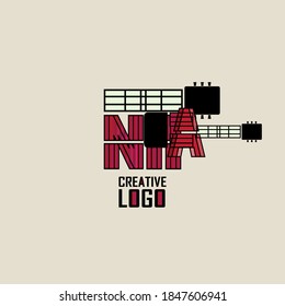 Unique and simple guitar logo, design into one unit to become an abstract guitar