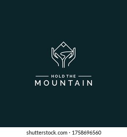 Unique And Simple Hand Holds Mountain And River Logo Design For Empowerment