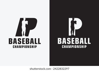 Unique and simple letter P baseball logo icon vector template. P and sportsman  combination icon