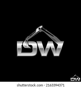 Unique but simple letter or word DW connect font with excavator hand image graphic icon logo design abstract concept vector stock. Can be used as a symbol related to initial or construction