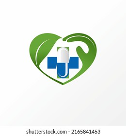 Unique and simple love, leaf, hand, red cross or plus and capsule image graphic icon logo design abstract concept vector stock. Can be used as a symbol related to health or hospital