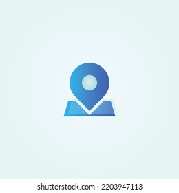 Unique and simple map sign icon in transparent blue and white color. This icon can be used on a website or application on a smartphone.