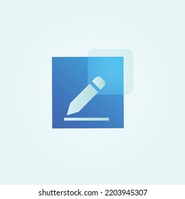 Unique and simple writing pen icon in transparent blue and white color. This icon can be used on websites or applications on smartphones.