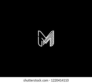 unique simply monogram stripes initial letter M logotype