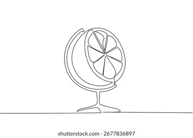 Desenho único exclusivo mostrando um globo com fatia laranja, criado para o Dia Mundial da Segurança Alimentar, enfatizando a segurança alimentar, sustentabilidade, nutrição global e a importância da saúde em um conceito de alimento