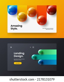 Unique site screen vector design illustration composition. Minimalistic 3D balls magazine cover layout bundle.