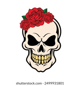 Einzigartiges Totenkopf-Design mit bunten Blumen geschmückt, Mischung makabre mit Schönheit. Perfekt für Projekte, die eine lebendige und florale Note benötigen