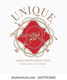 unique slogan with gold and silver chain graphic style vector illustration