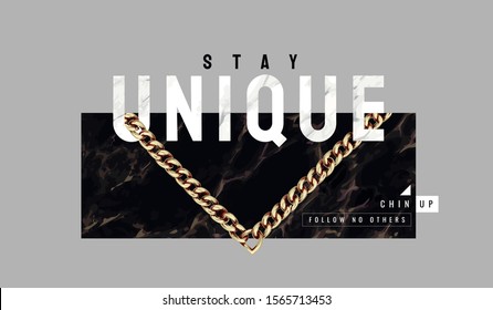 unique slogan with golden chain lace on marble background illustration