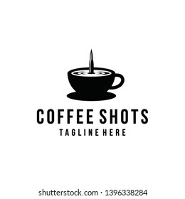 An unique and smart Coffee Shots logo. Combine a cup of coffee and a bullet. 