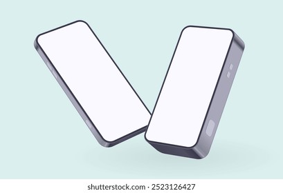 Unique smart devices. One thin and one extremely thick smartphone mockup. Plus size smart phone. Exaggerated and joyful isolated smartphone.