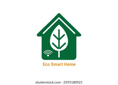 Unique Smart home with leaf logo,ECO HOME,RETAIL LOGO, GLOSSARY LOGO, SUSTAINABLE ECO HOME,