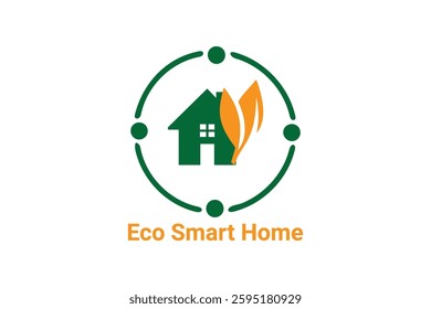 Unique Smart home with leaf logo,ECO HOME,RETAIL LOGO, GLOSSARY LOGO, SUSTAINABLE ECO HOME,