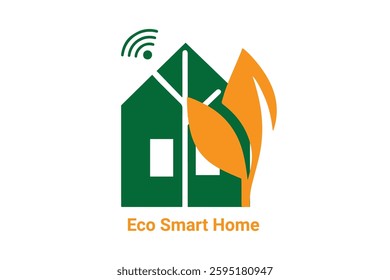 Unique Smart home with leaf logo,ECO HOME,RETAIL LOGO, GLOSSARY LOGO, SUSTAINABLE ECO HOME,
