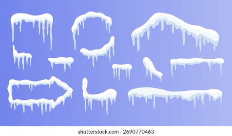 Formas exclusivas de gorro de nieve y bordes decorados con carámbanos goteantes, perfectos para fondos y diseños invernales.