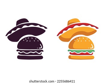 Unique sombrero burger logo. burger with traditional sombrero hat design vector